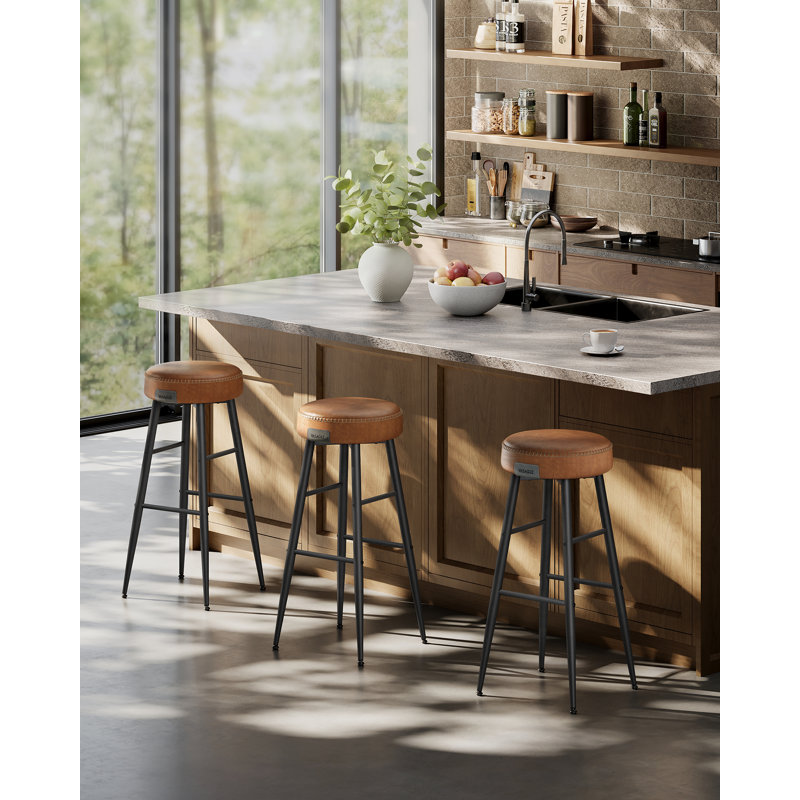 Ide Upholstered Bar Stool with Steel Frame, Caramel Brown, 76.2cm