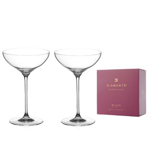 DIAMANTE Stemless Red Wine Glasses Pair moda Undecorated Crystal