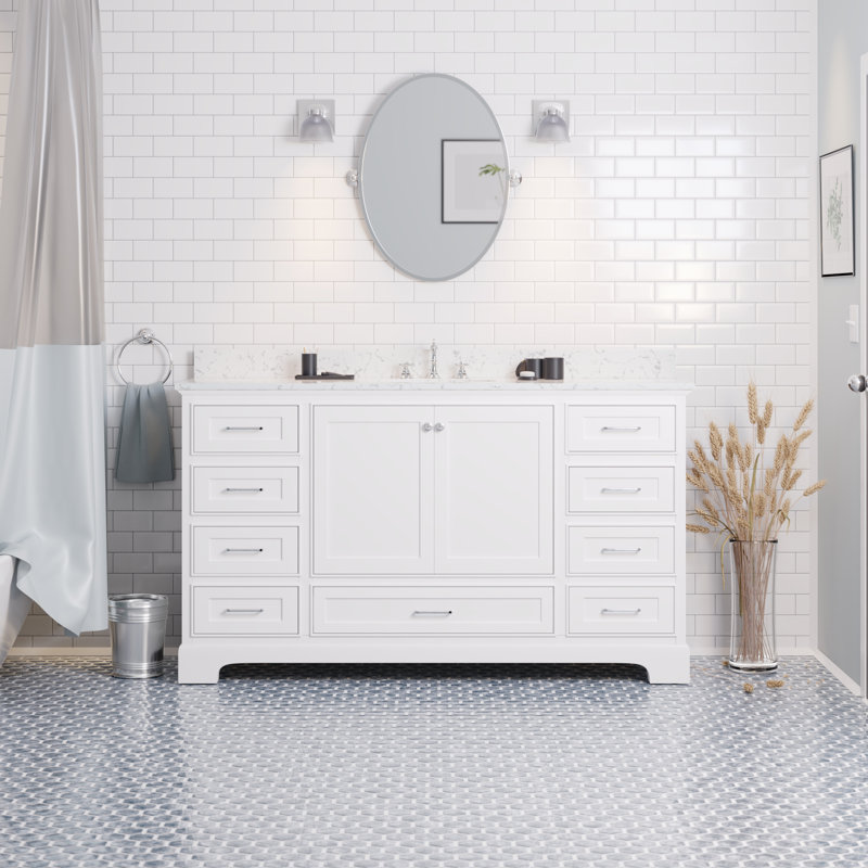Ensemble de meuble-lavabo simple 60 po Larosa, Blanc, Marbre d'ingénierie