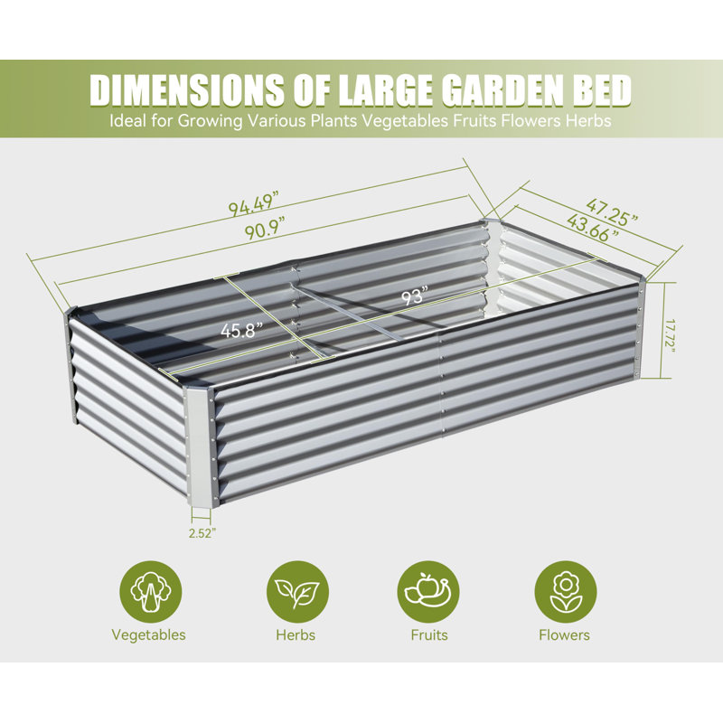Grant 8x4x1.5T Outdoor Large Planter Box with Metal Frame, Silver