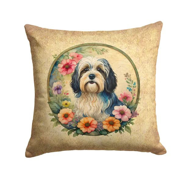 Coussin décoratif havanais et fleurs lavable à la machine à l'intérieur et à l'extérieur pour canapé, lit ou patio, H 14 po x l 14 po