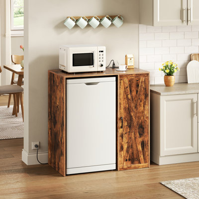 Mini Fridge Cabinet With Storage, Coffee Bar Cabinet With Power Outlet, Fits 24" Wine Fridge, 3-tier Organizer, Refrigerator Stand For Kitchen, Apartment, Or Home Bar A36E675A298A4AC1A0E9B939172D8116