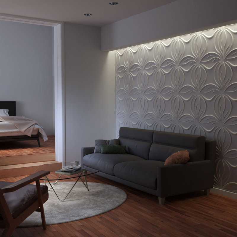 White Textured 3D PVC Wall Panels, 19.63" x 19.63", 50-Pack
