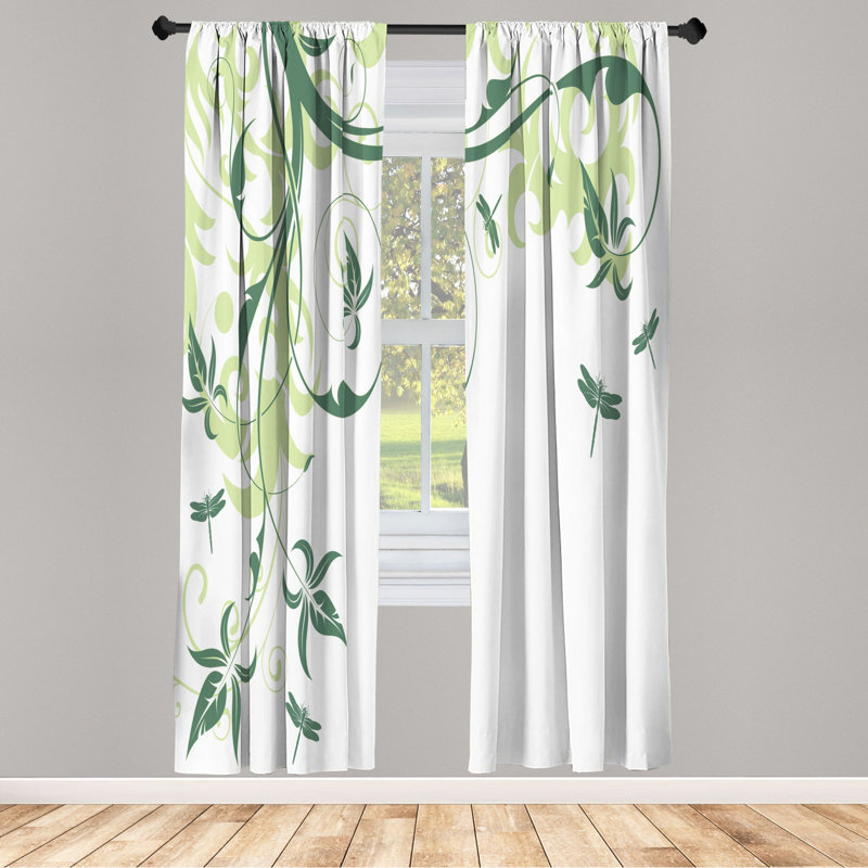Microfiber Floral Semi-Sheer Rod Pocket Curtain Panels, 28" W x 95" L, Green/White/Blue