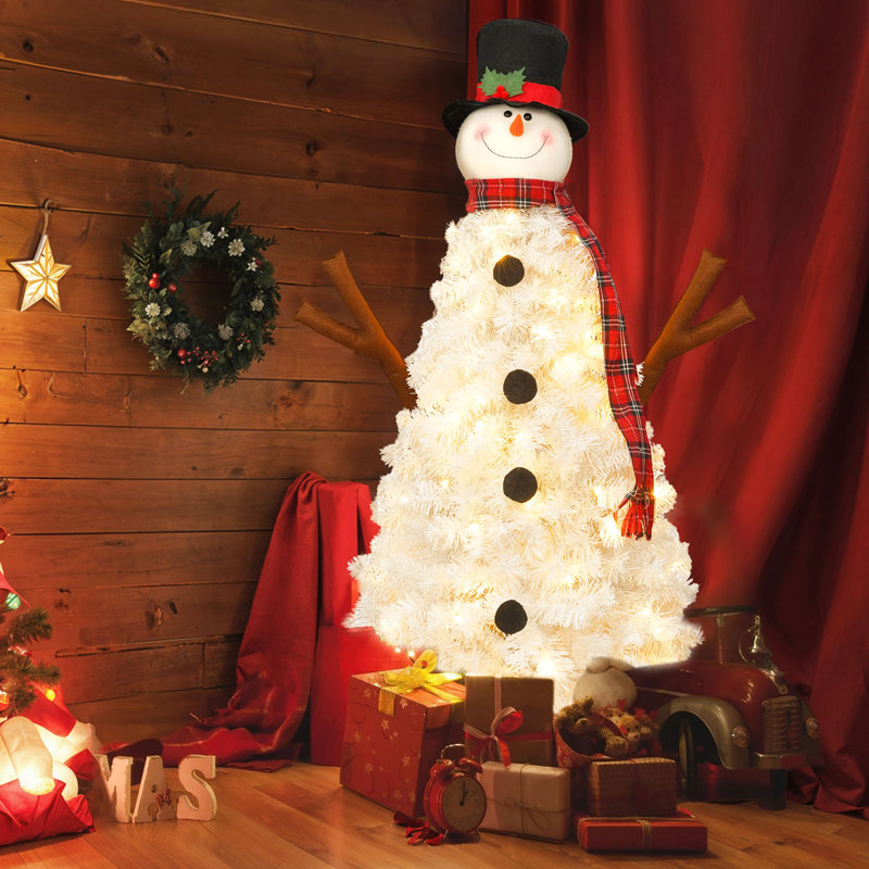 Arbre de Noël illuminé en forme de bonhomme de neige de 4 pi avec 100 lumières et 380 branches, PVC