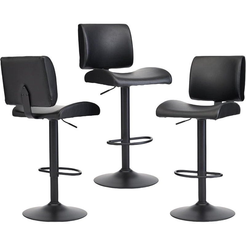 Tabourets de bar réglables pivotants rembourrés, 3, Noir