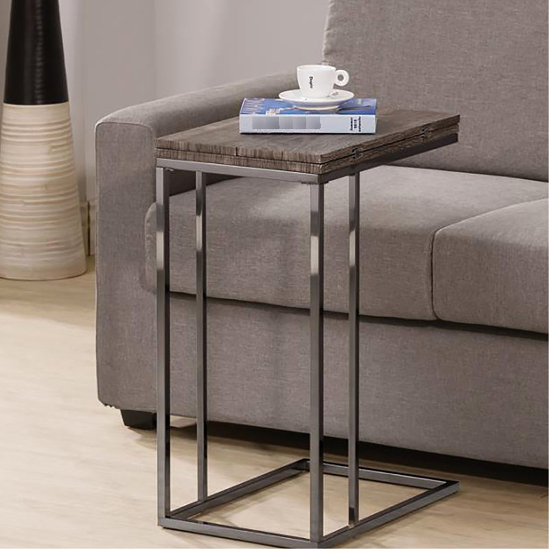 Table à collation de style industriel avec élément pliable - Base décorative en métal gris et noir patiné