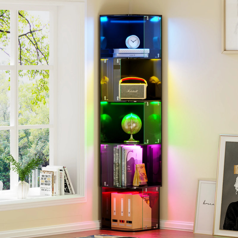 164.7cm H x 35cm W Glass;MDF Bookcase, Black