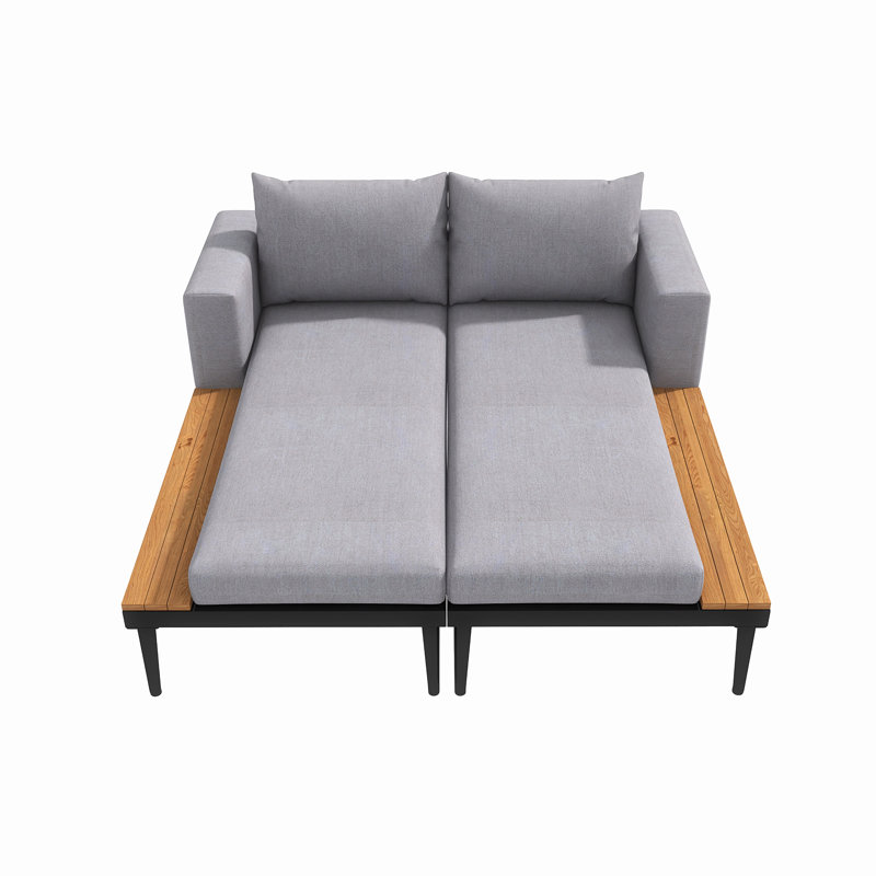 Modern Outdoor Daybed Patio Metal Daybed, Black, Gray