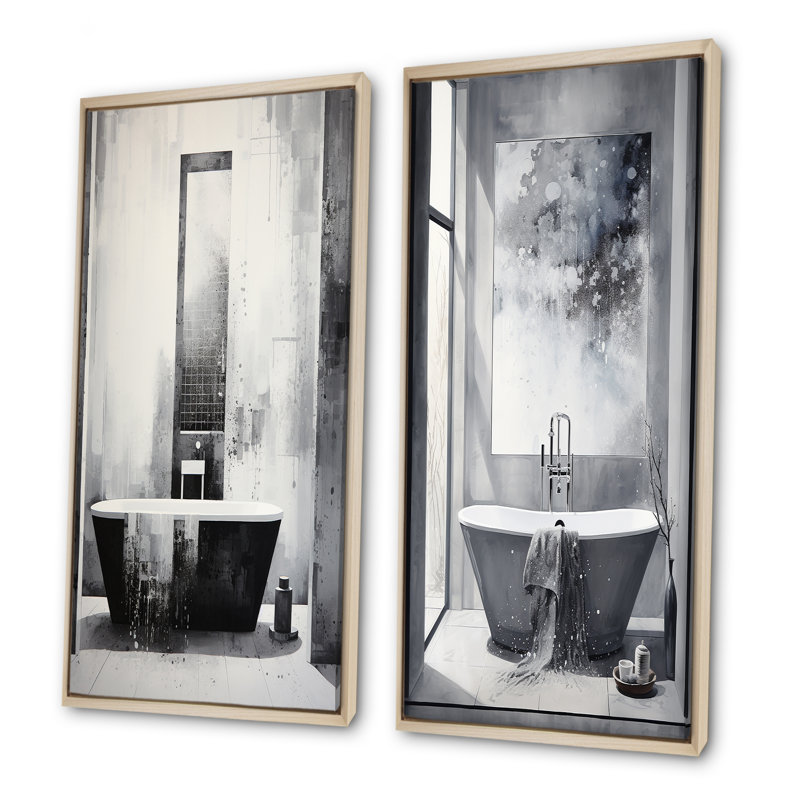 «Bathroom Minimalist Elegance I», ensemble d'art mural sur toile 2 pièces, H 28 po x l 25 po, Encadrement brun