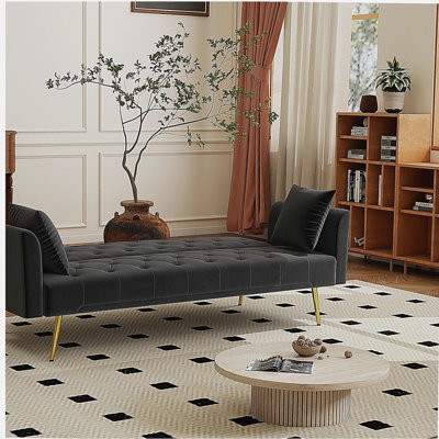 Canapé-lit moderne convertible pliable de 72 pouces de style rétro américain capitonné, fabriqué en velours noir, convenant aux petits salons, aux chambres et aux bureaux. noir