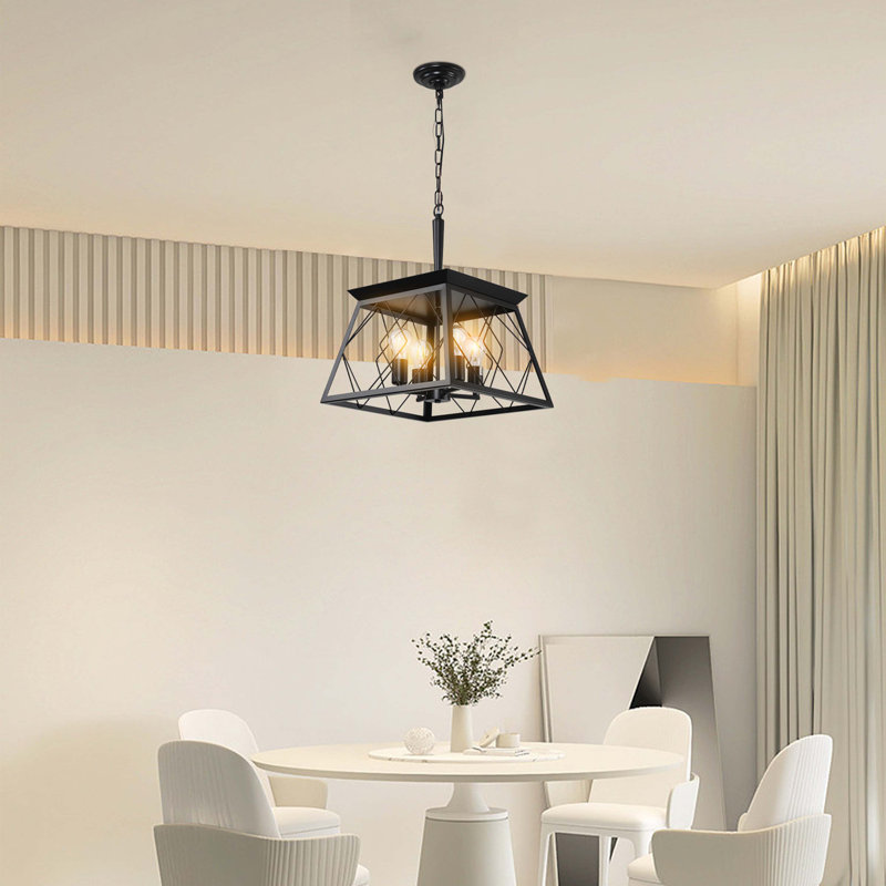 Industrial 4-Light Pendant Chandelier, Modern Metal Cage Design, Adjustable Hanging Light for Dining Room, Kitchen, Living Room (No Bulbs)