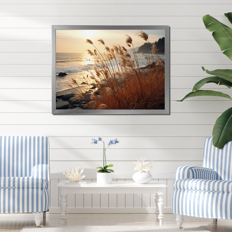 " Beach Breeze At Sunset III ", 24" H x 32" W x 1" D, Silver Picture Framed
