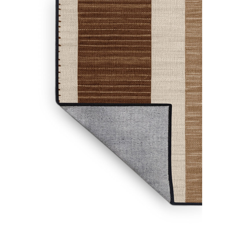 Washable Linen Brown Striped Area Rug, Round 8'