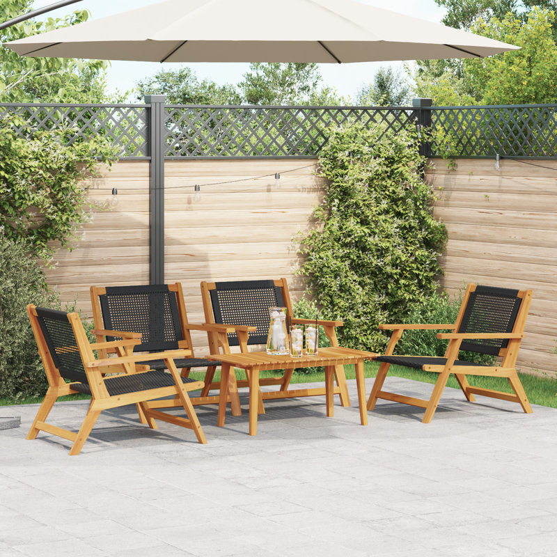 Set Of 3 Teak Look Acacia, Acacia Wood, Standard, Black/Brown
