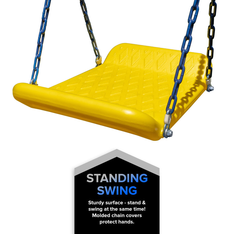 Brighton Outdoor Wood Swing Set with 3 Yellow Swings