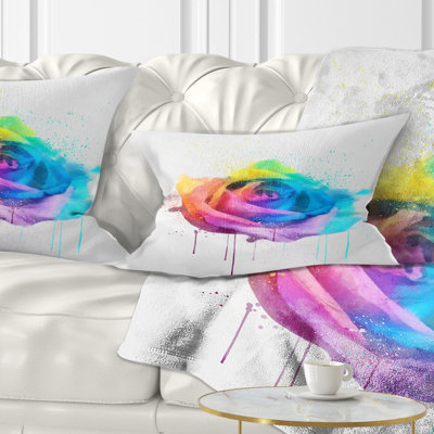 Multicolore aquarelle fleur rose - coussin décoratif imprimé floral