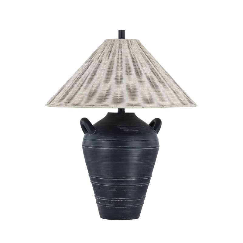 Lampe de table 27 "avec abat-jour en rotin Brookfield, noir