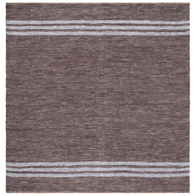 Tapis blanc / gris en cuir / coton tissé à la main Riehle, Carré 7 pi