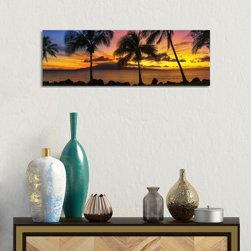 Palm Tree Sunset by Jonathan Ross Photography - Wrapped Canvas Panoramic Print, 30.48 cm H x 91.44 cm W x 1.91 cm D