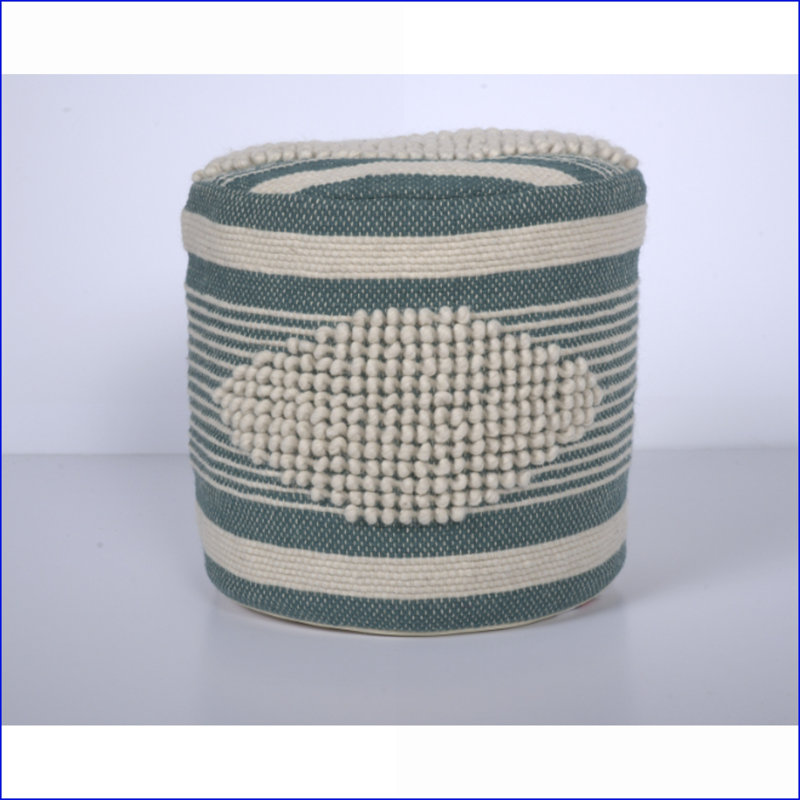 Pouf, blanc neige fabriqué à la main & amp; Tissu sarcelle cylindrique pour le salon | Bleu sarcelle | Tissu