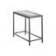 Table d'appoint, côté, bout, table de chevet, lampe, salon, chambre à coucher, carrelage bleu, métal gris, transitionnel