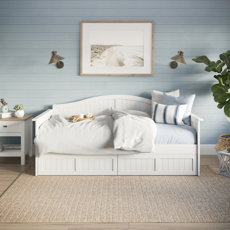 Nantucket Cottage Solid Wood Twin Daybed with Storage Drawers, White
