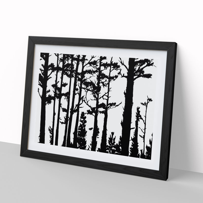 Pine Tree Block Print - Single Picture Frame Print, Black, 34cm H x 46cm W