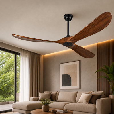 72'' 3-Blade Ceiling Fan (No Light) – Solid Wood Walnut Propeller Ceiling Fans Without Light, Remote, DC Motor, Outdoor/Patio (Coastal/Farmhouse)