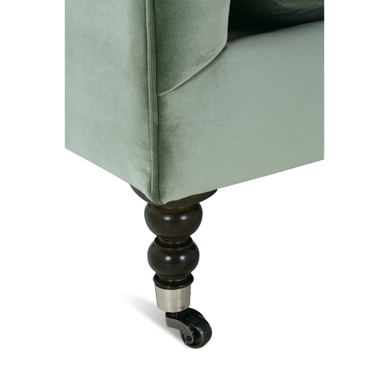 Madeline Sofa, Dark Brown Wood, Light Green, 34"H x 71"W x 40"D