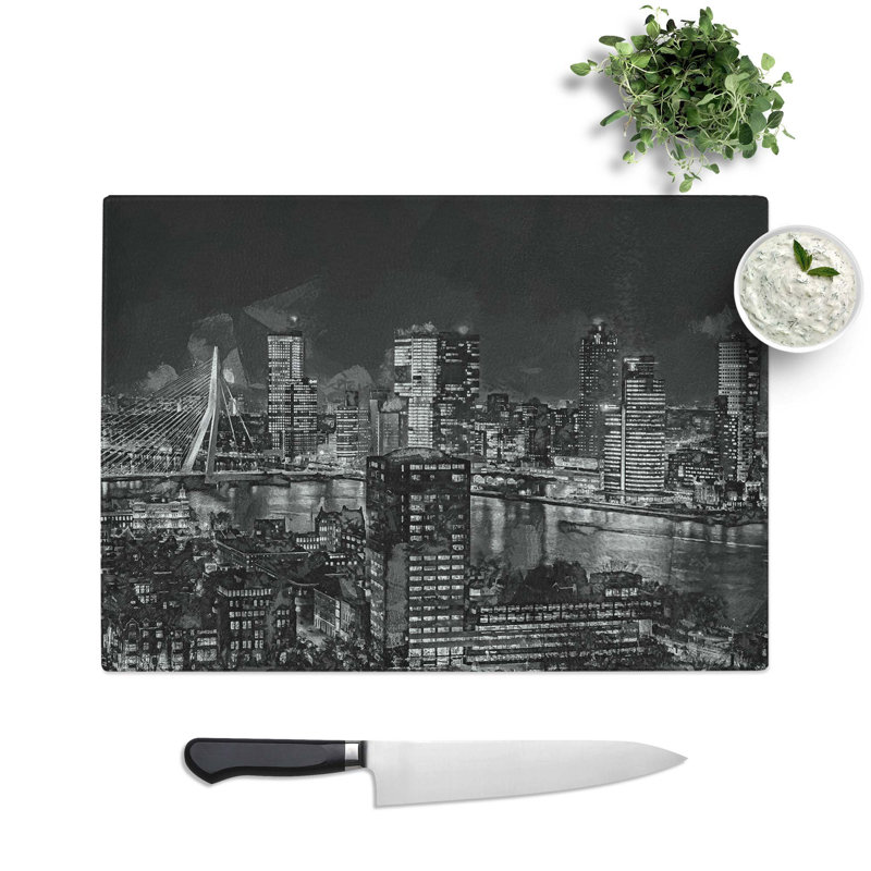 Tempered Glass Rotterdam Skyline Netherlands Chopping Board, 28.5 cm W x 20 cm L