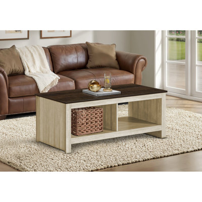 Table basse rectangulaire contemporaine de 44 po avec rangement en stratifié beige et brun foncé pour un style de vie moderne
