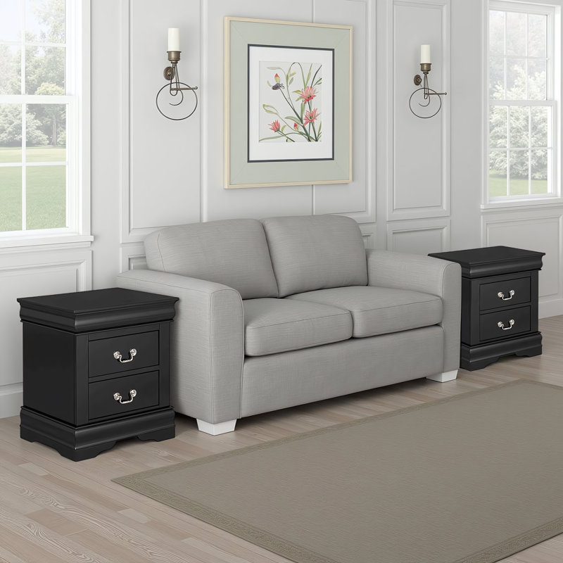 Ensemble de 2 tables de chevet en bois massif avec 2 tiroirs, aucun assemblage requis, Noir