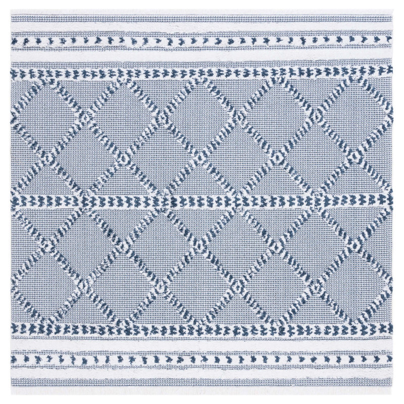 Woodbury Geometric Area Rug in Navy / Ivory, Square 6'4"