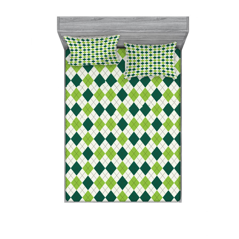 Microfiber Geometric Sheet Set, Queen Sheet Set with Fitted Sheet
