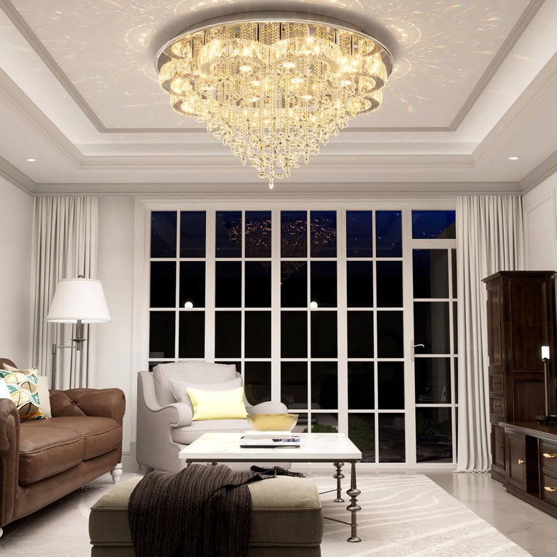 Hazim 32inch Crystal Flower Ceiling Light 6-Light LED Empire Chandelier Dimmable 3000-6000k