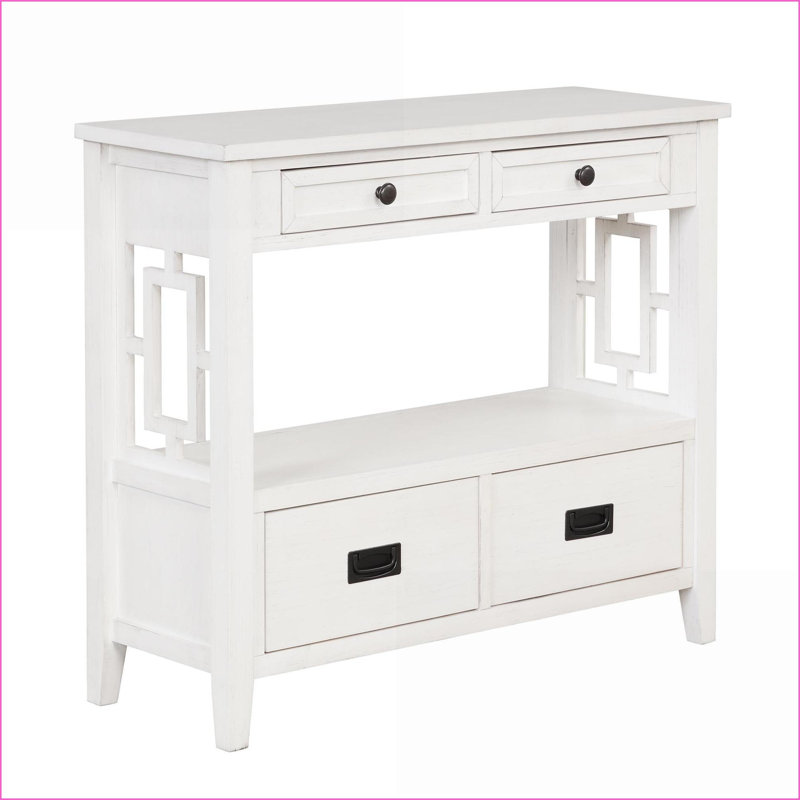Table basse en pin antique blanc antique - Rangement spacieux, assemblage facile pour le vestibule et la chambre à coucher