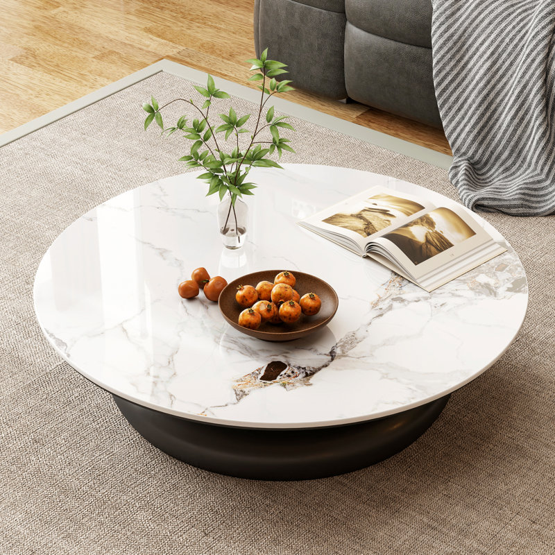 Plateau de table rond en pierre texturée frittée blanche, H 0,43 po x L 39,37 po x l 39,37 po
