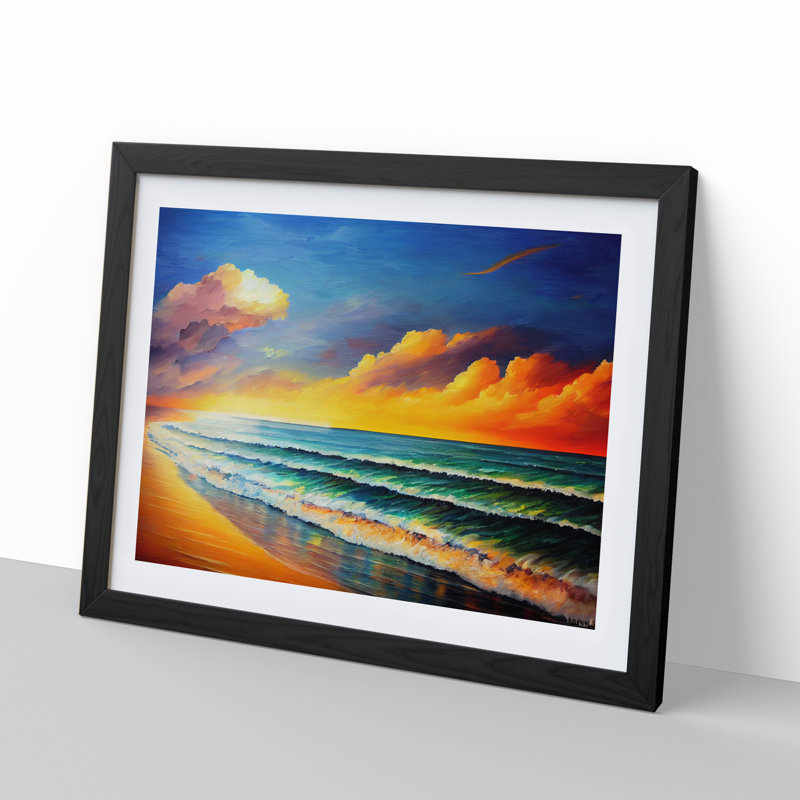 Beach View Vol.6 - Single Picture Frame Painting, 34cm H x 46cm W x 2cm D, Black