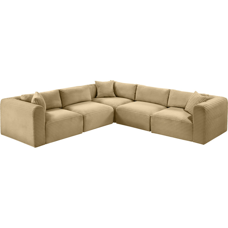 Canapé modulaire en L Carmean Performance, Velours côtelé texturé Camel, 2 sans accoudoirs, 3 en coin