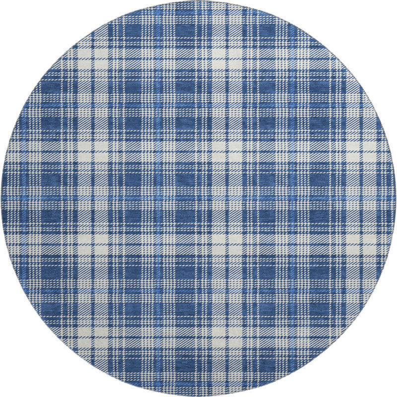 Premium Machine Washable Lyndhurst AMF993 Plaid Rug, Round 8'