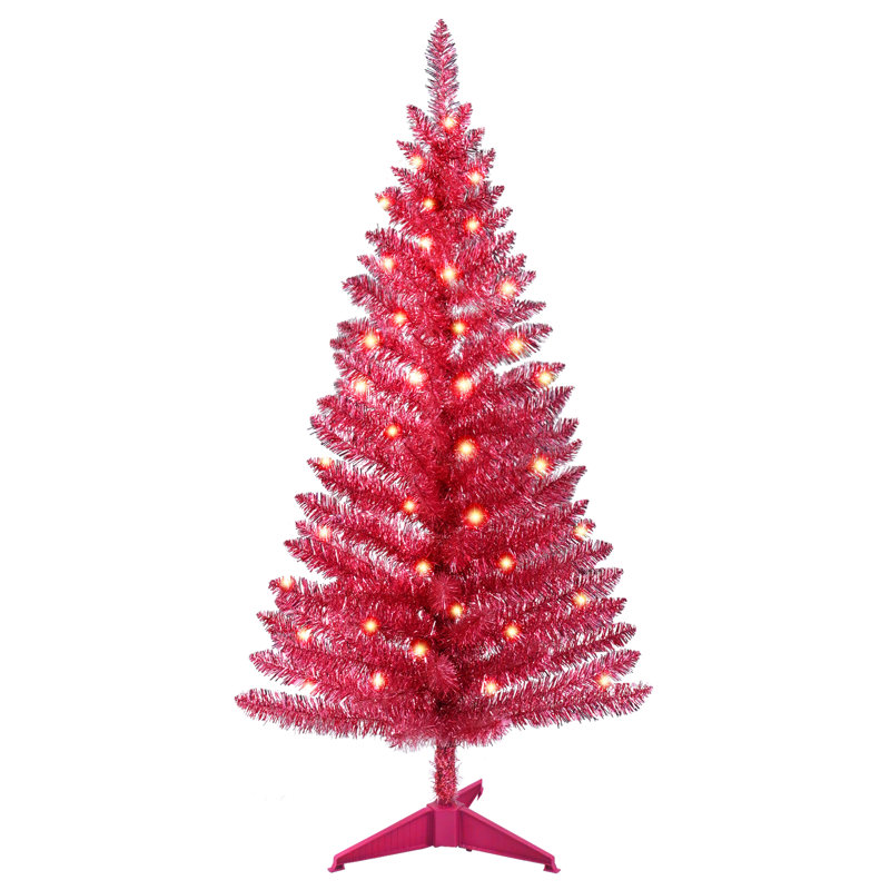 Arbre de Noël rouge avec des lumières chaudes et des pointes en PVC