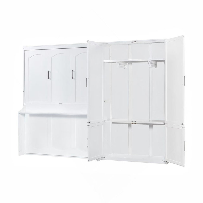 Grand lit escamotable avec placard, blanc