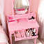 Bureau de coiffeuse rose, table de maquillage en bois à 4 tiroirs, miroir lumineux à DEL, tabouret confortable, assemblage sans effort, surface de rangement lisse, pieds antidérapants, décoration de chambre à coucher élégante-668881076