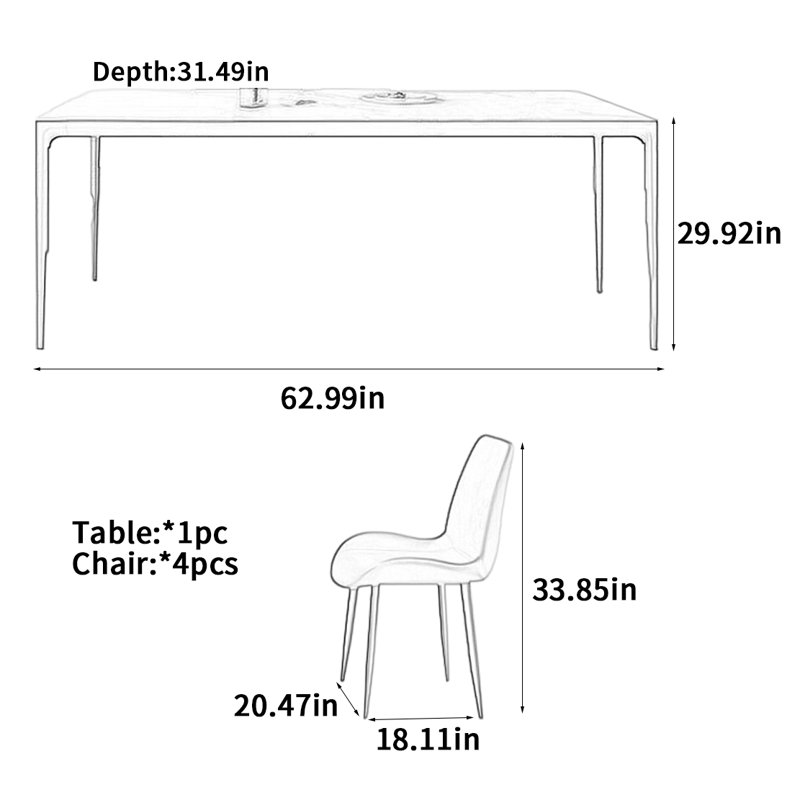 Table de salle à manger Light, H 29,92 po x L 62,99 po x l 31,49 po