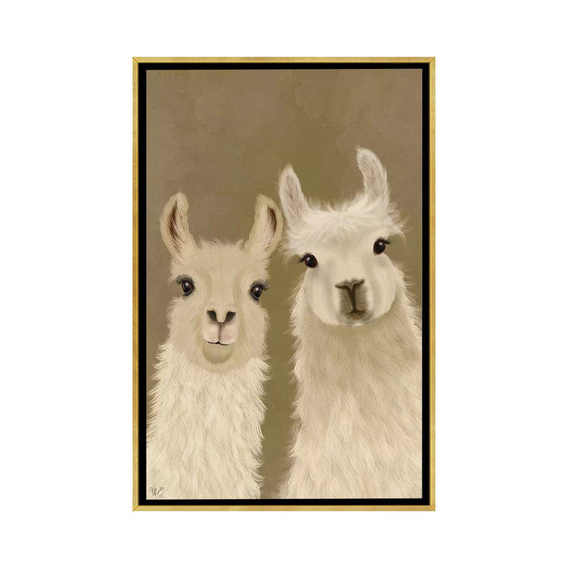 «Llama Duo, Look at You» par Fab Funky - impression d'art graphique, Aucun mat, H 26 po x l 18 po x P 1,5 po, Cadre doré