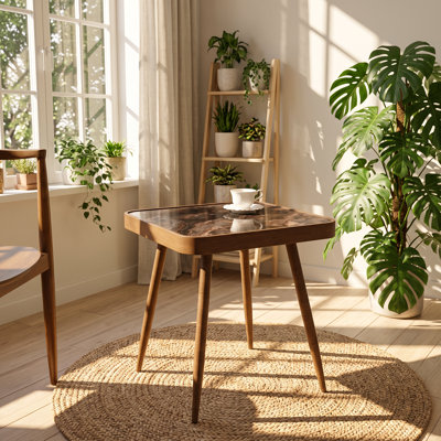 Evergreen 17.3" W x 17.3" D x 18.1" H Faux Marble Glass Top Metal Frame End Table