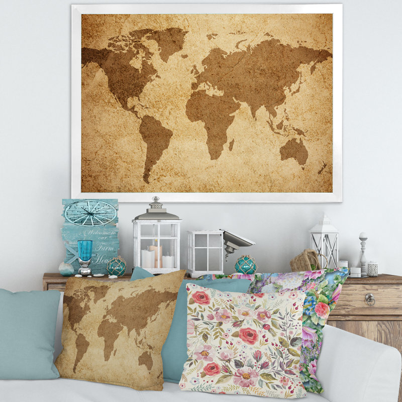 Ancienne carte du monde V - reproduction d'art sur toile, H 16 po x l 32 po x p 1 po, Blanc