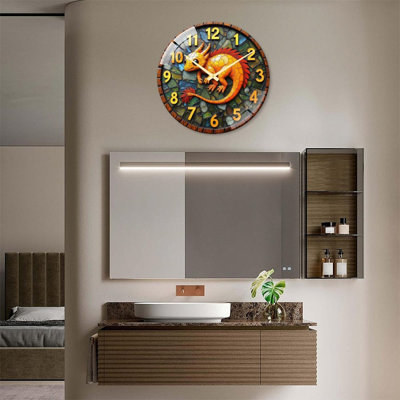 Horloge murale colorée avec un lézard orange coloré et un design unique - horloge murale moderne en verre de 24 po