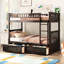 Lit superposé simple convertible en bois de pin et tiroirs avec roulettes, barrières de sécurité, lit de sélection de décor de chambre à coucher, conception, tiroirs, installation facile